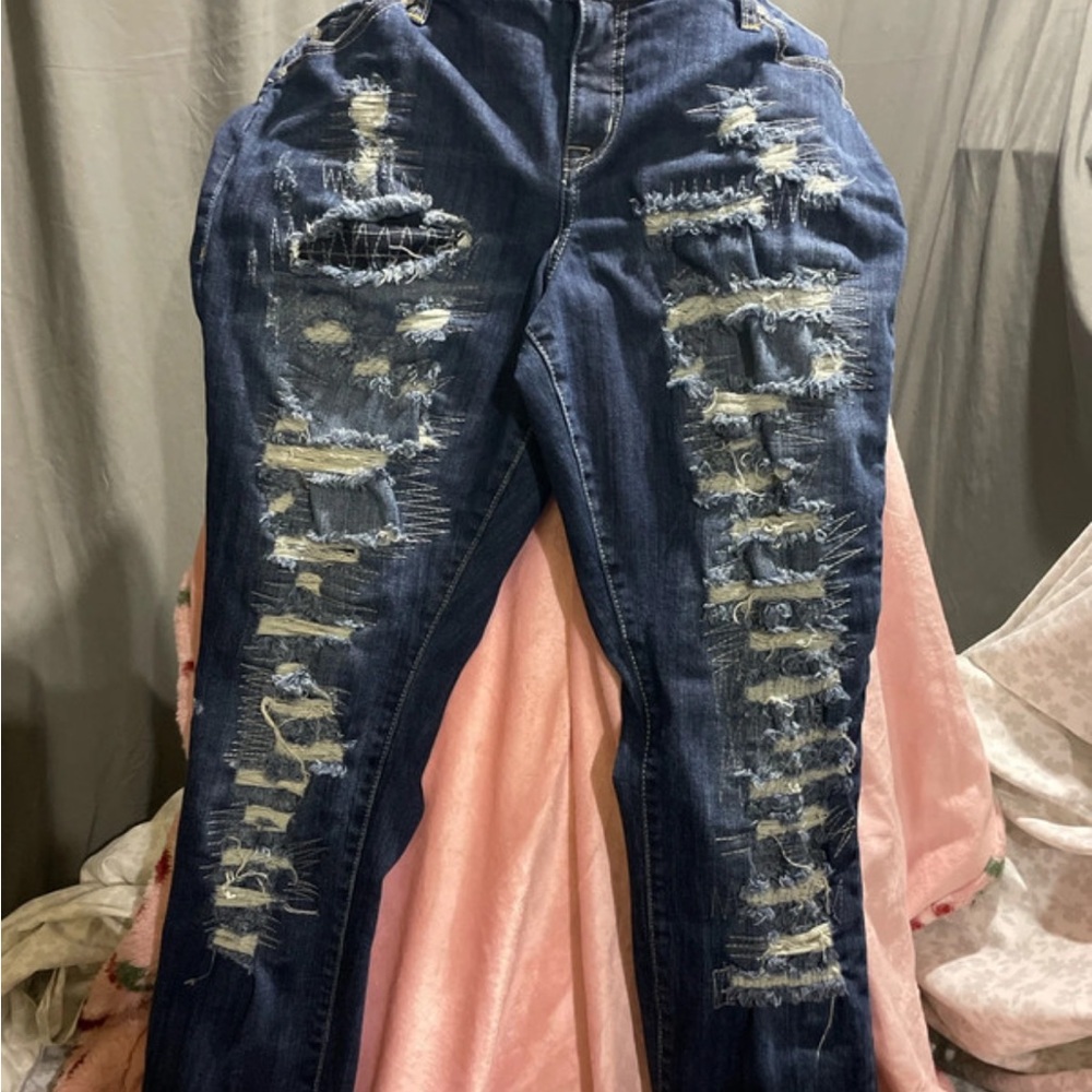 torrid Dark Blue Distressed Boyfriend Jeans
